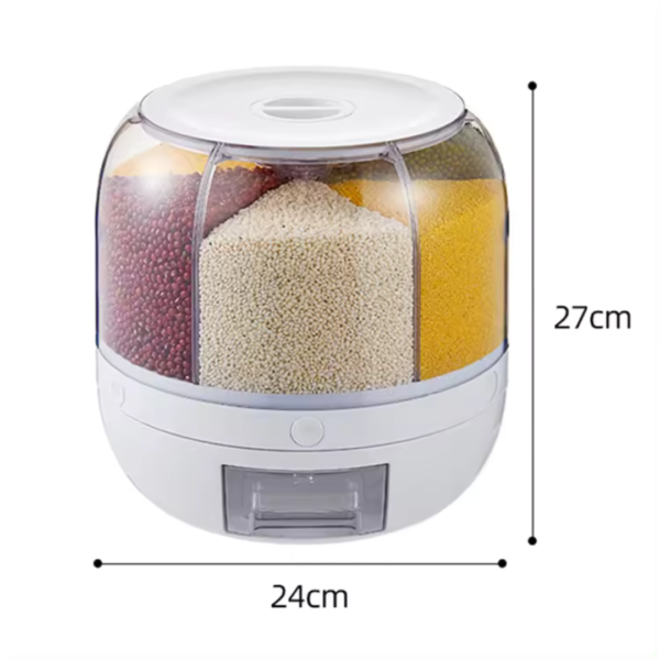 Kitchen Rotary Rice Barrel Grain Dispenser Container Storage Box