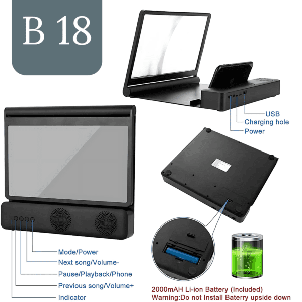 3D Phone Screen Magnifier With Bluetooth Speaker B18
