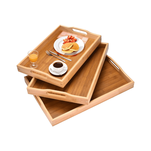 3 Pieces Bamboo Serving Tray Set