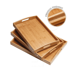 3 Pieces Bamboo Serving Tray Set
