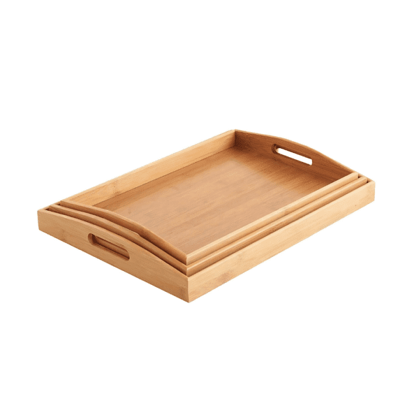 3 Pieces Bamboo Serving Tray Set
