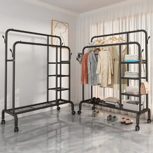 Metal Double Pole Clothes and Shoe Rack Metal Double Pole Clothes and Shoe Rack