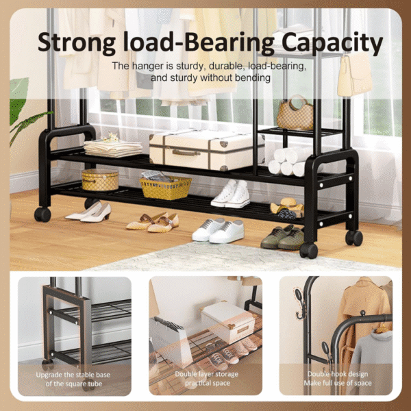 Metal Double Pole Clothes and Shoe Rack