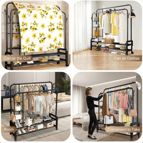 Metal Double Pole Clothes and Shoe Rack