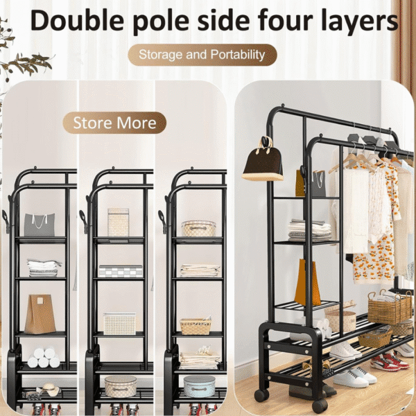 Metal Double Pole Clothes and Shoe Rack