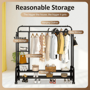 Metal Double Pole Clothes and Shoe Rack Metal Double Pole Clothes and Shoe Rack