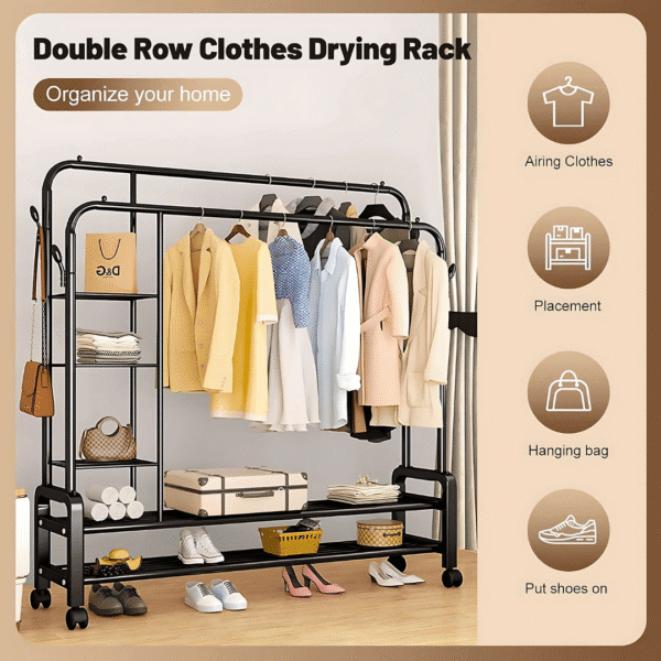 Metal Double Pole Clothes and Shoe Rack