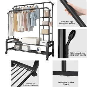 Metal Double Pole Clothes and Shoe Rack Metal Double Pole Clothes and Shoe Rack