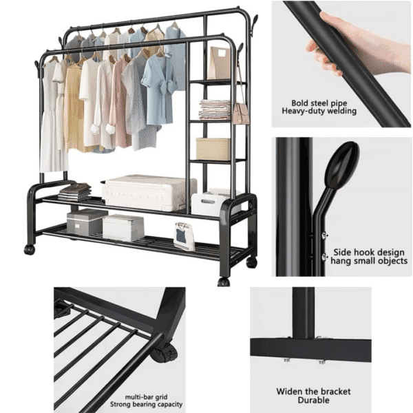 Metal Double Pole Clothes and Shoe Rack