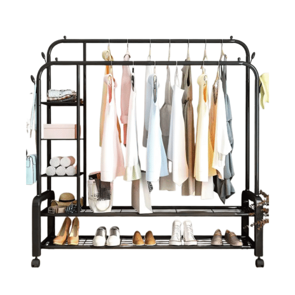 Metal Double Pole Clothes and Shoe Rack